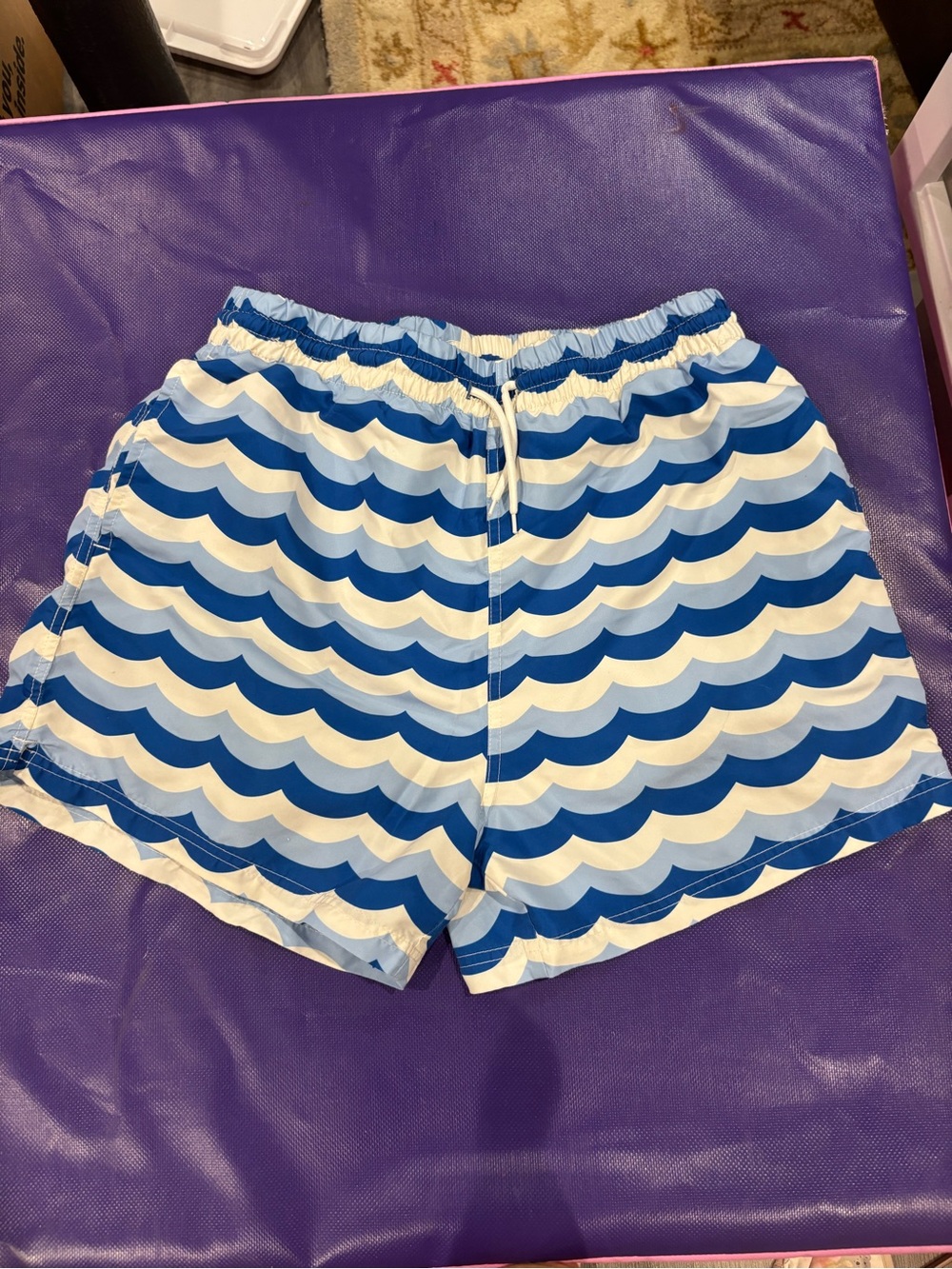 Blue Rooster Collection Men’s Wave-Print Swim Bermudas in Blue and White